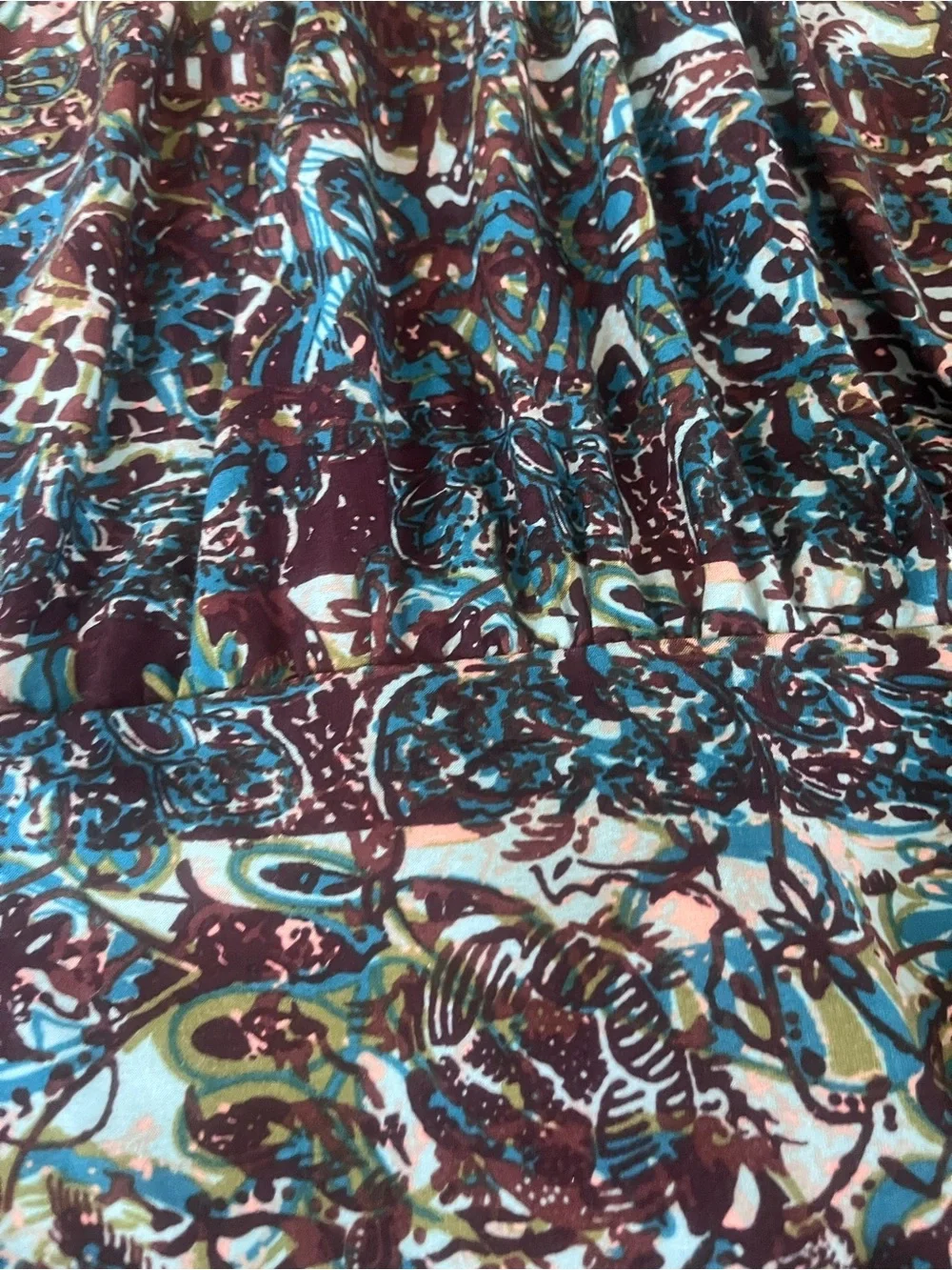 Susan Lawrence Blue Green Black Floral Print Blouse